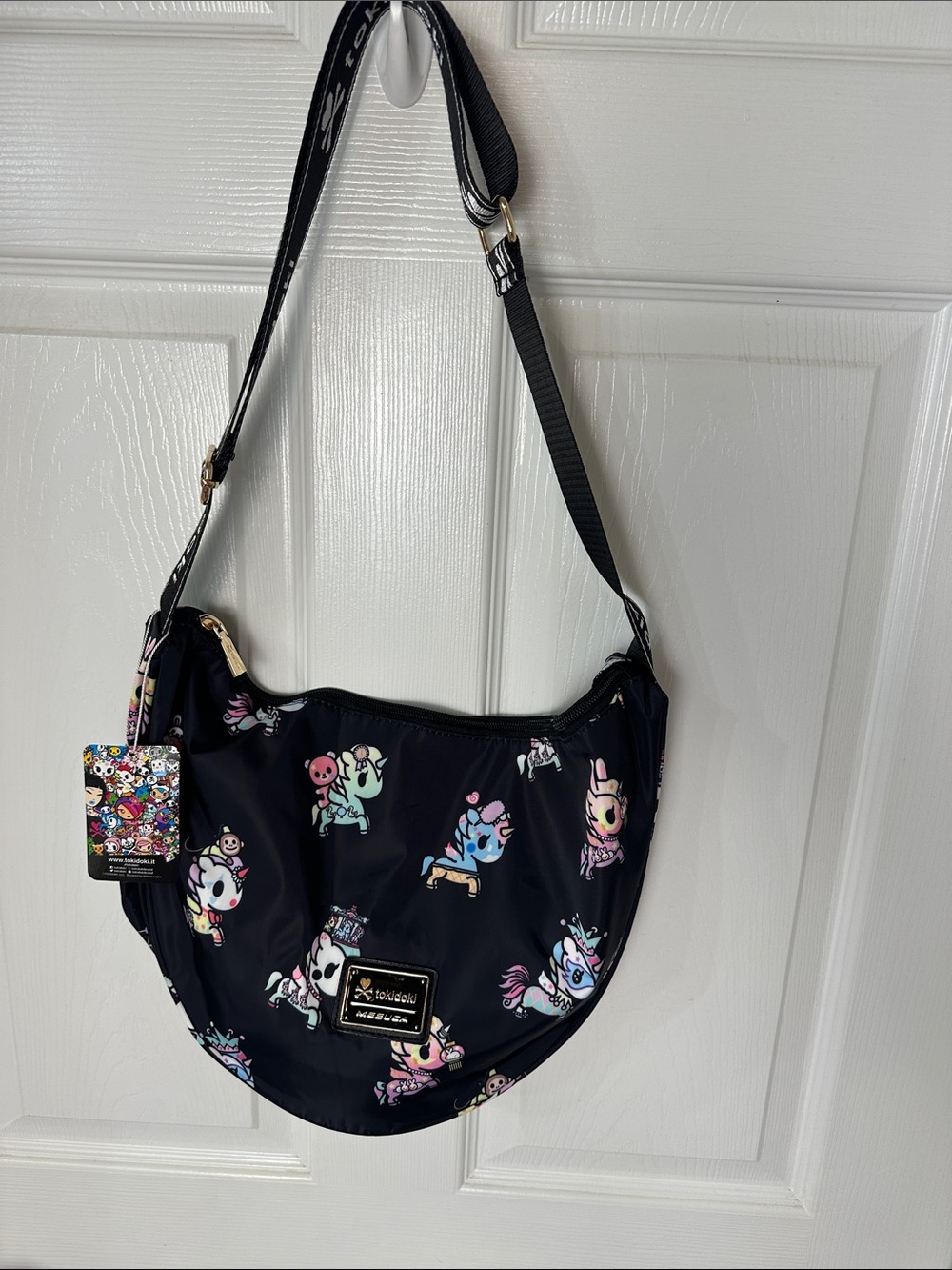 tokidoki Black Crescent Crossbody with Pastel Unicorn Print